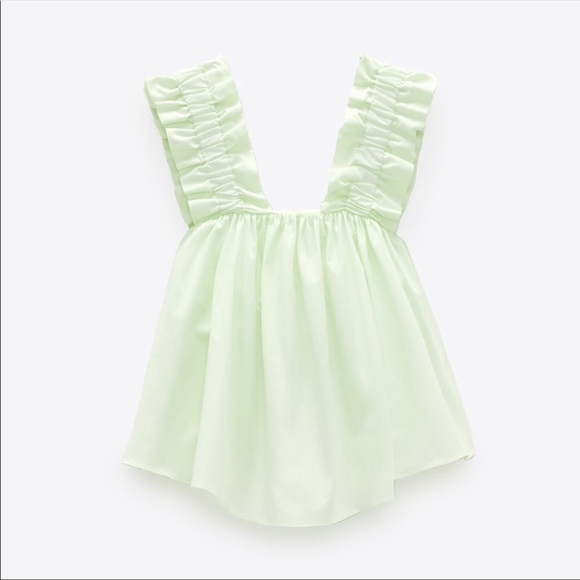 Ruffled Corton Poplin Top Lime Green - Picture 5 of 5